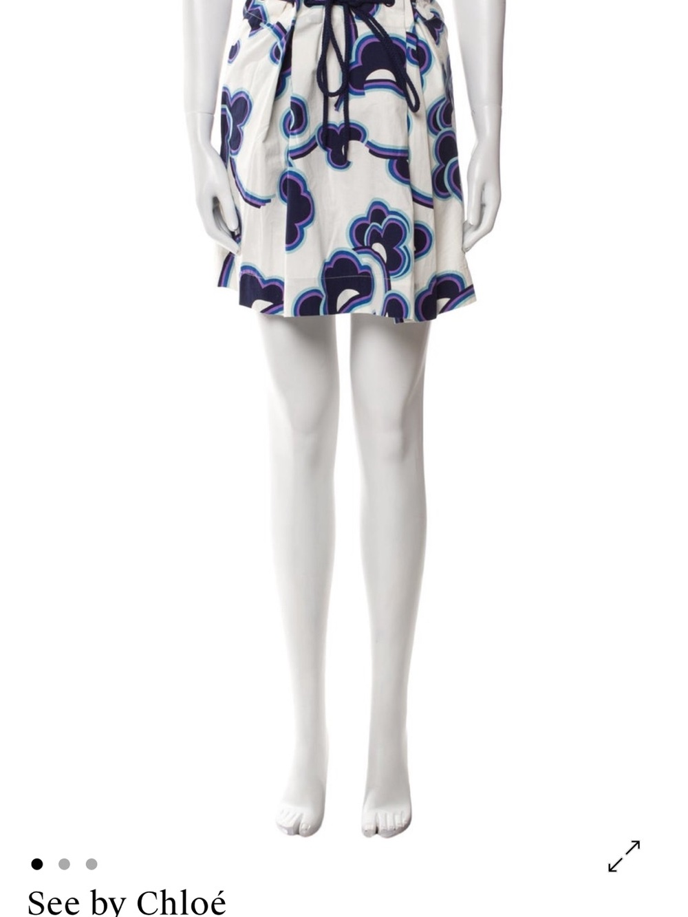 See By Chloé White Mini Skirt with Navy and Purple Floral Motif